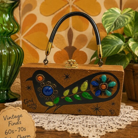 Enid Collins Other - Vintage Enid Collins Box Bag Womens Small Brown Bird in Hand Top Handle